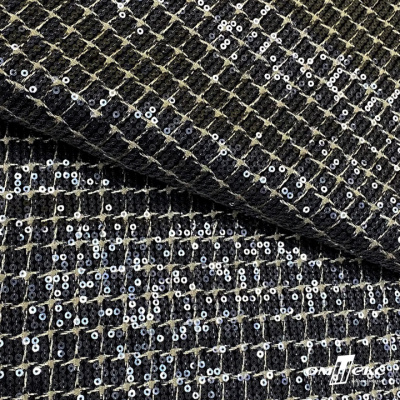 Ткань костюмная с пайетками, 100%полиэстр, 460+/-10 гр/м2, 150см #309 - цв. чёрный - купить в Махачкале. Цена 1 203.93 руб.