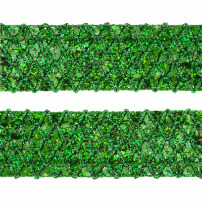 Тесьма с пайетками D4, шир. 35 мм/уп. 25+/-1 м, цвет зелёный - купить в Махачкале. Цена: 1 308.30 руб.