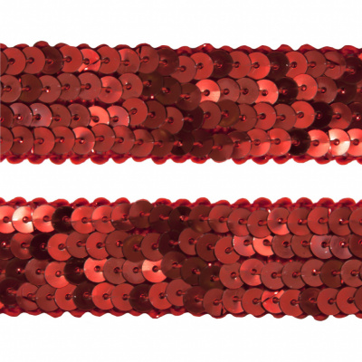 Тесьма с пайетками 3, шир. 20 мм/уп. 25+/-1 м, цвет красный - купить в Махачкале. Цена: 778.19 руб.