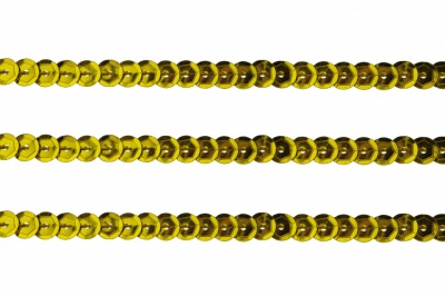 Пайетки "ОмТекс" на нитях, SILVER-BASE, 6 мм С / упак.73+/-1м, цв. А-1 - т.золото - купить в Махачкале. Цена: 468.37 руб.