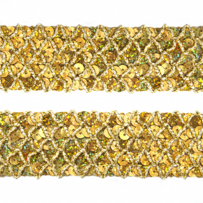 Тесьма с пайетками D16, шир. 35 мм/уп. 25+/-1 м, цвет золото - купить в Махачкале. Цена: 1 281.60 руб.