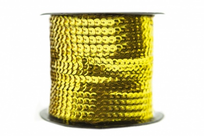 Пайетки "ОмТекс" на нитях, SILVER-BASE, 6 мм С / упак.73+/-1м, цв. А-1 - т.золото - купить в Махачкале. Цена: 468.37 руб.
