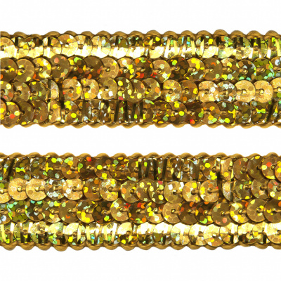 Тесьма с пайетками D16, шир. 20 мм/уп. 25+/-1 м, цвет золото - купить в Махачкале. Цена: 786.13 руб.